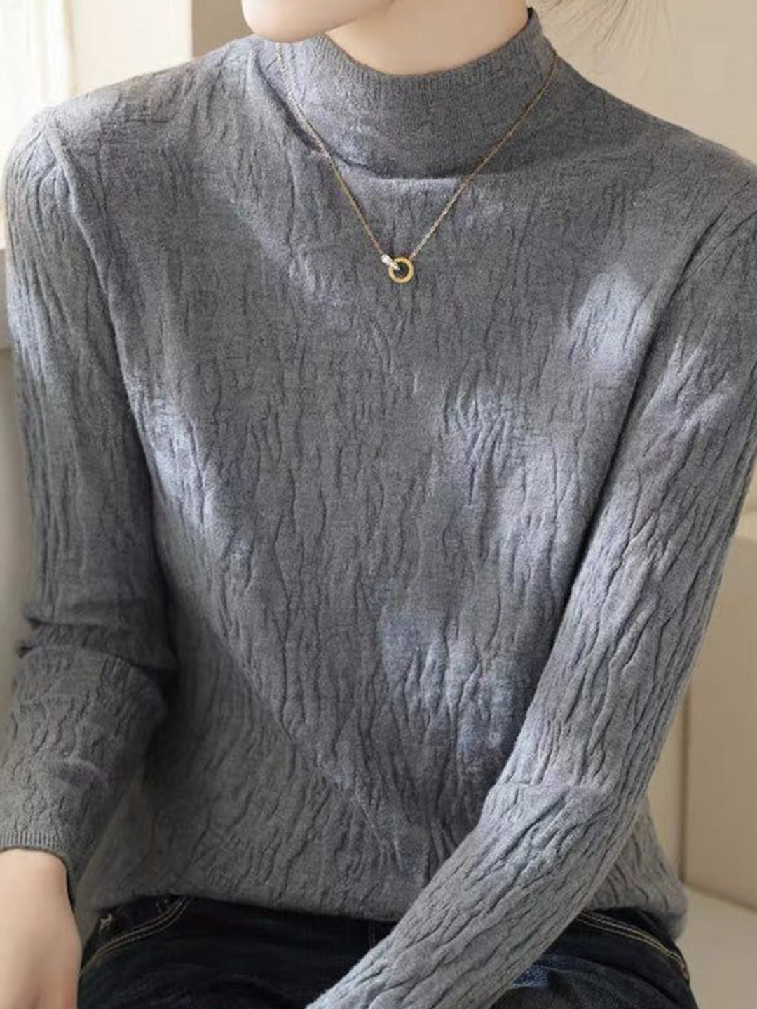 Outzidr Textured High Neck Knit Top