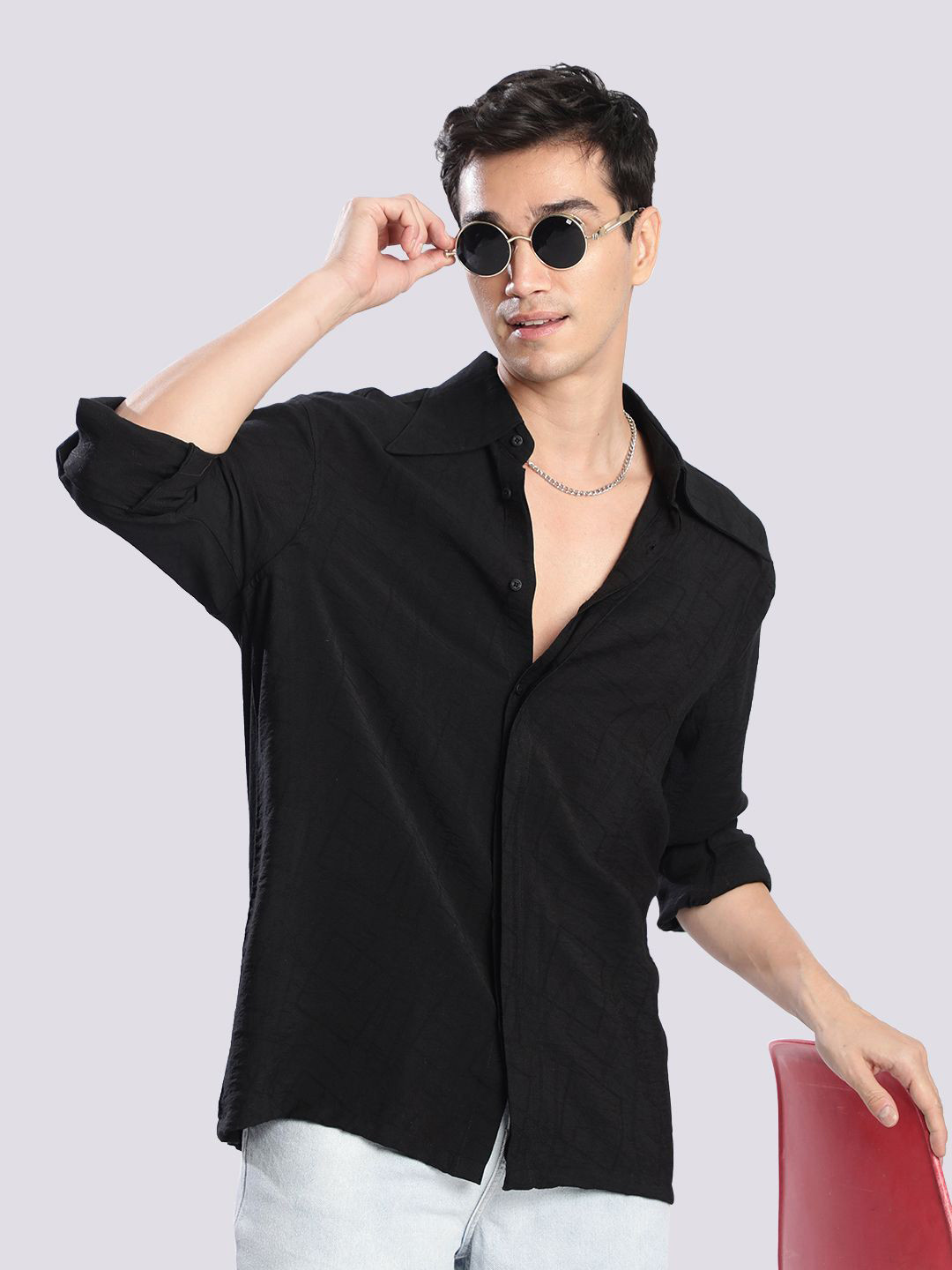 Bene Kleed Men Elongated Collar Casual Relaxed Fit Shirt