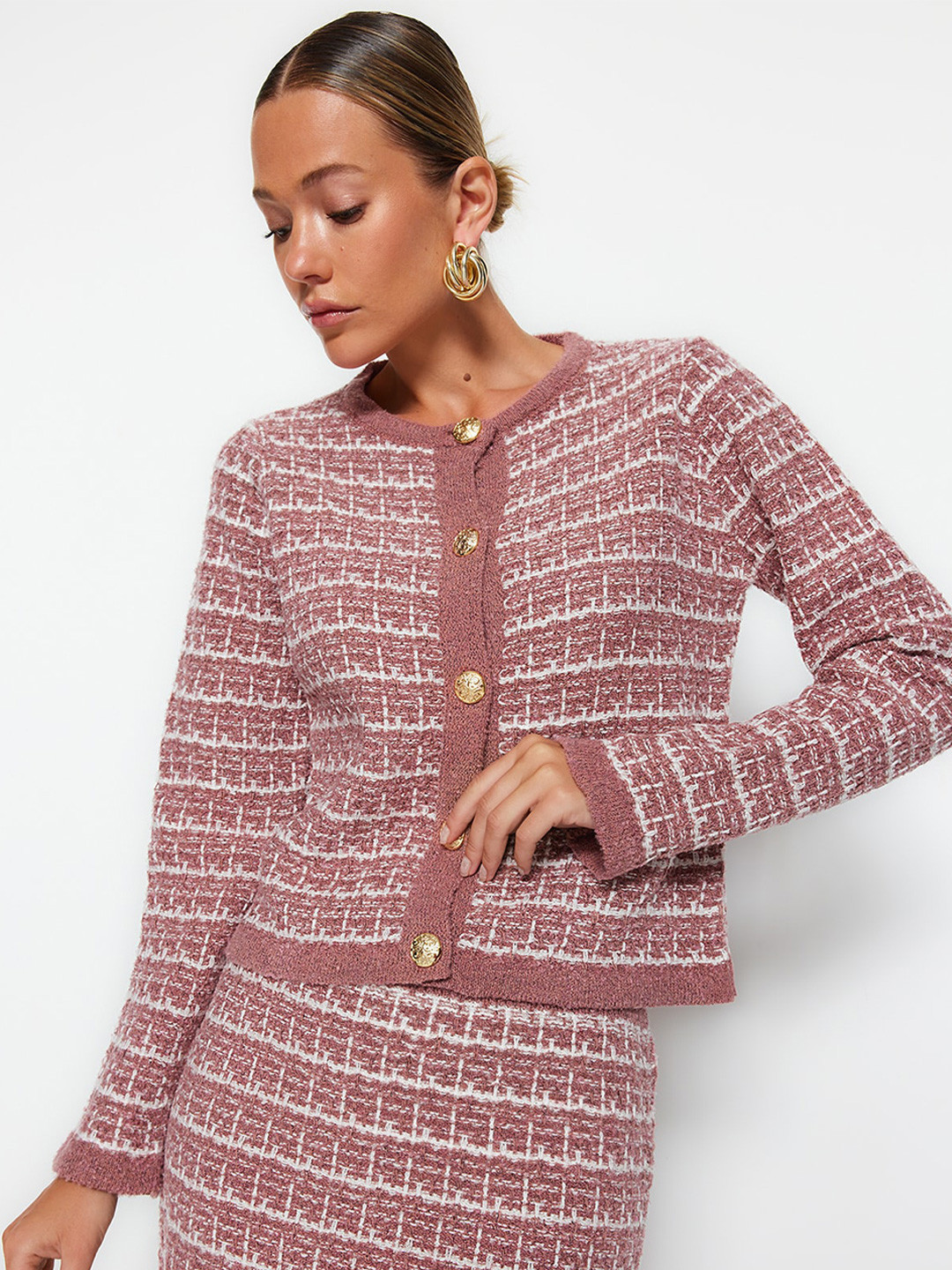 Trendyol Kurusu Self Design Round Neck Coat With Skirt