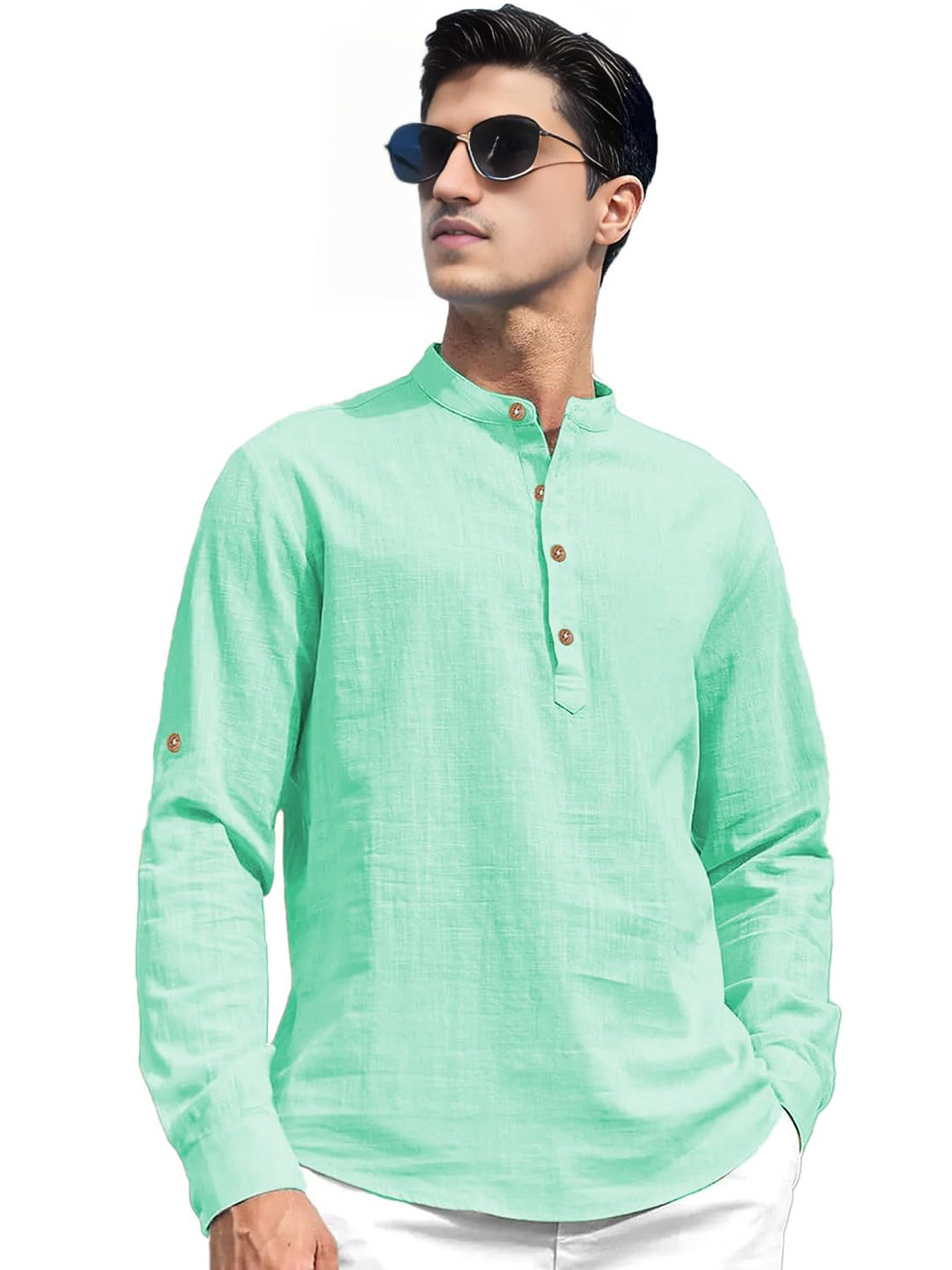 TrendiVastra Cotton Band Collar Slim Fit Short Kurta
