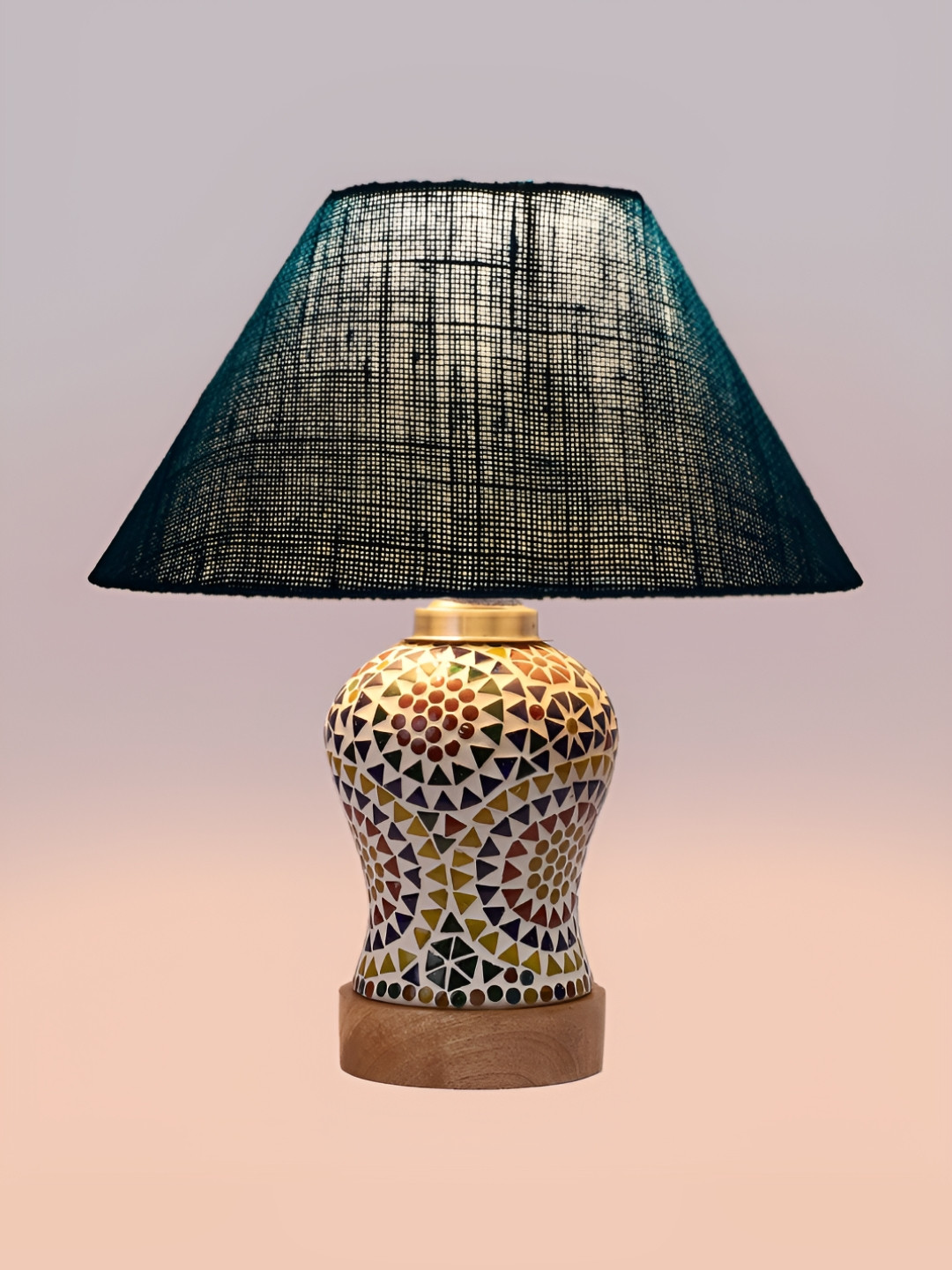 Devansh Turquoise Blue Wood Traditional Abstract Shaped Table Lamp