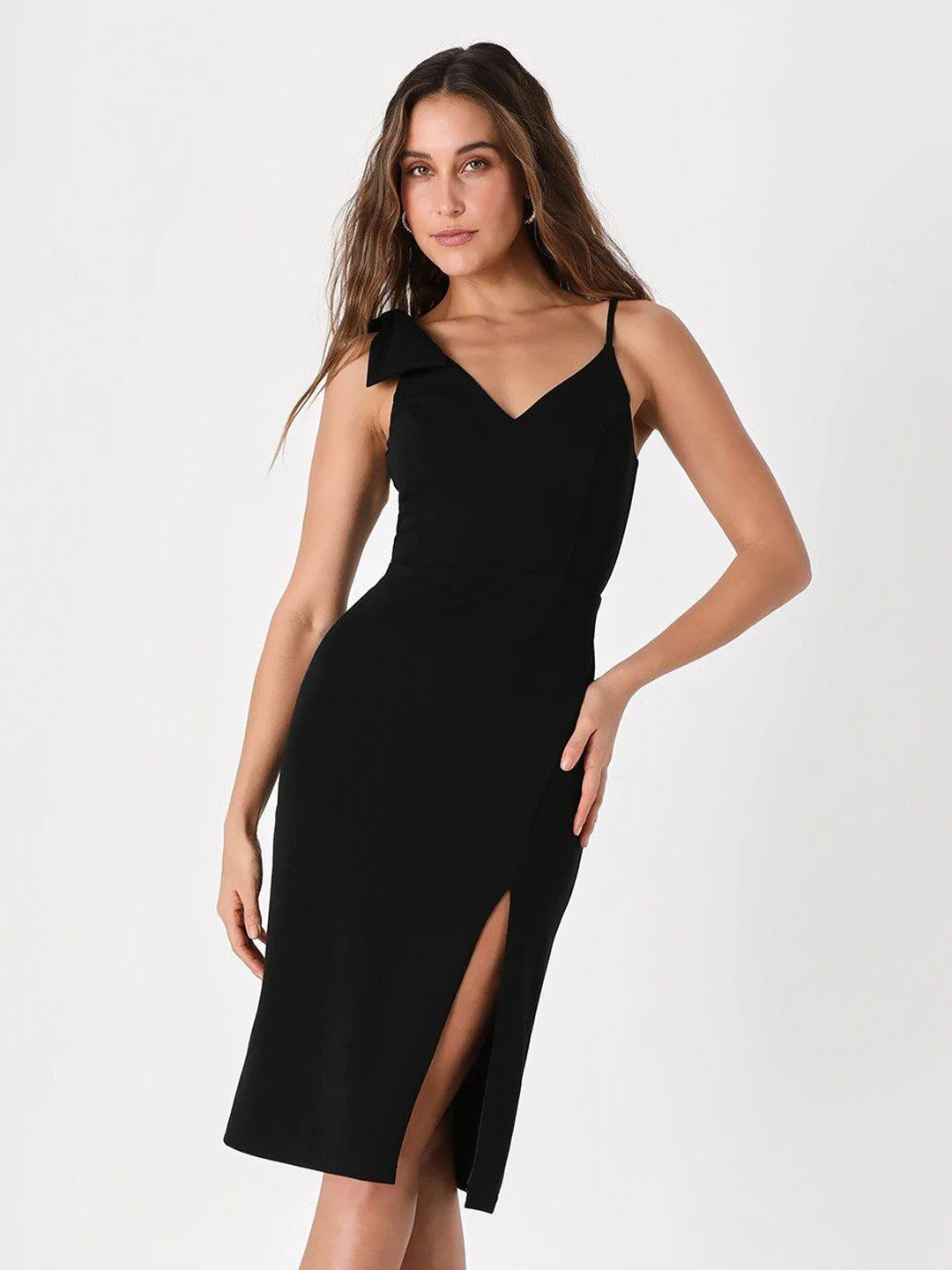 ADV FASHION WEAR Women Sheath Shoulder Straps Knee Length Dress With Side Slits