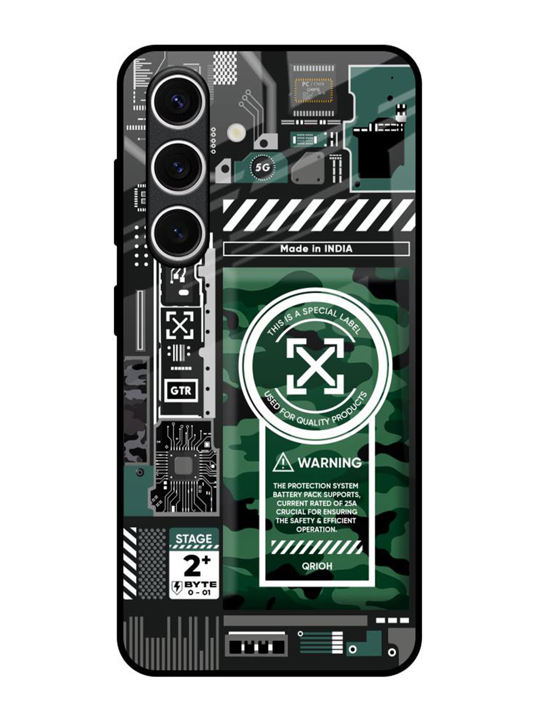 QRIOH Green Camo Circuit Samsung Galaxy S24 FE 5G Impact Resistant Back Case