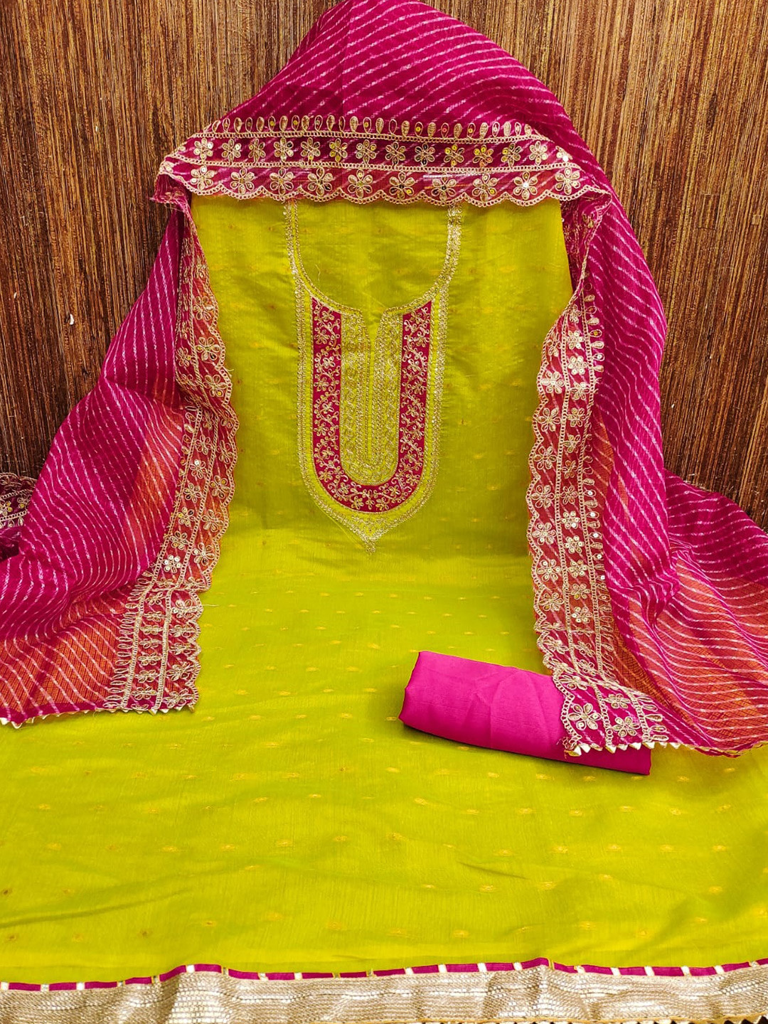SHADOW & SAINING Woven Design Embroidered Sequin Chanderi Silk Unstitched Dress Material