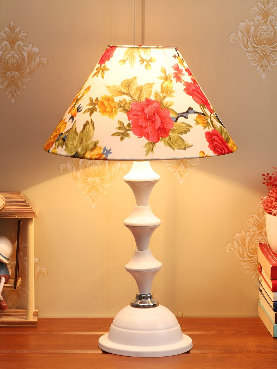 BrightDaisy Warm Yellow Metal Frustum Printed High Quality Electrical Table Lamps