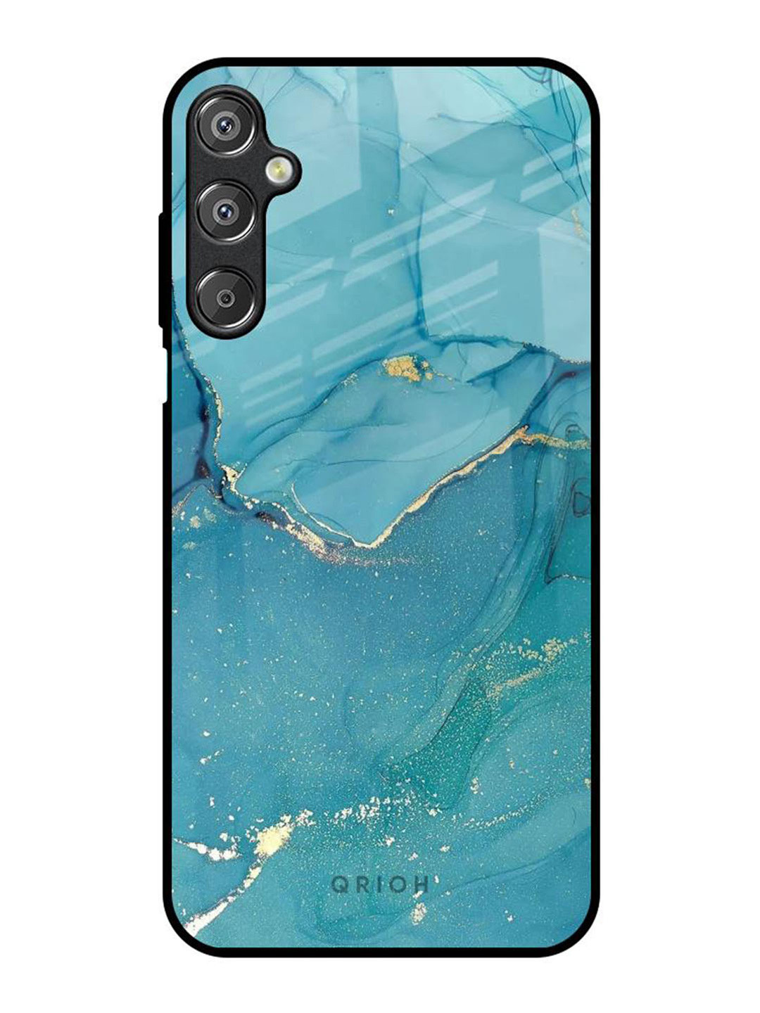 QRIOH Blue Golden Glitter Real Samsung Galaxy F15 5G Impact Resistant Back Case