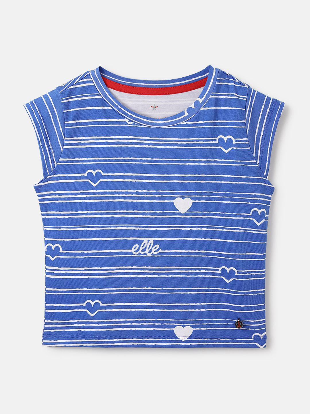 Elle Girls Round Neck Cap Striped Relaxed Fit Stretchable Top