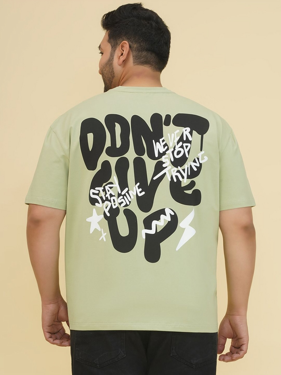 John Pride Plus Size Men Printed Drop-Shoulder Sleeves Printed T-shirt