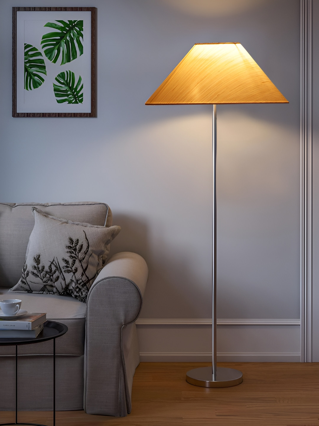 Devansh Off White & Grey Cotton Coolie Shade Steel Base Floor Lamps