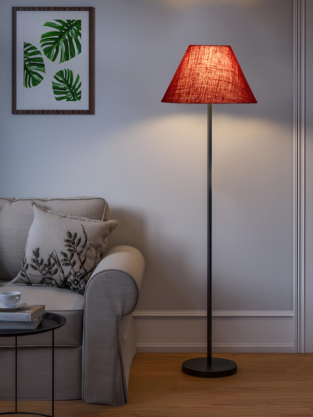 Devansh Maroon & Black Conical Shade Frustum Shaped Iron Floor Lamps