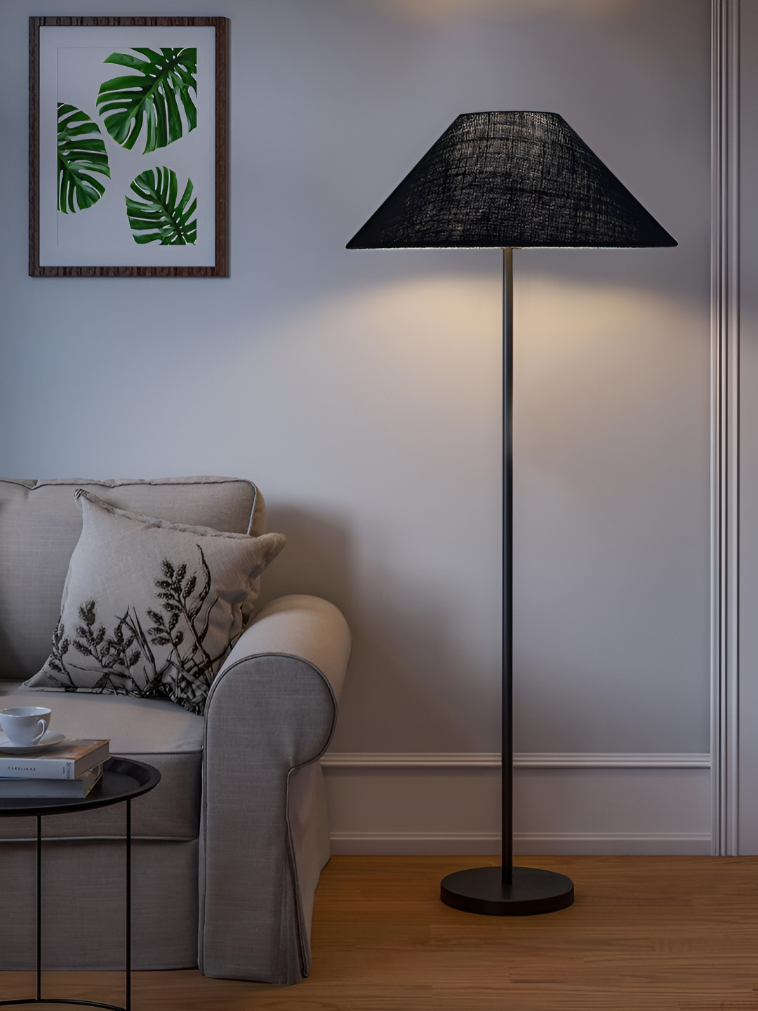 Devansh Blue & Black Jute Coolie Shade Abstract Shape Floor Lamps