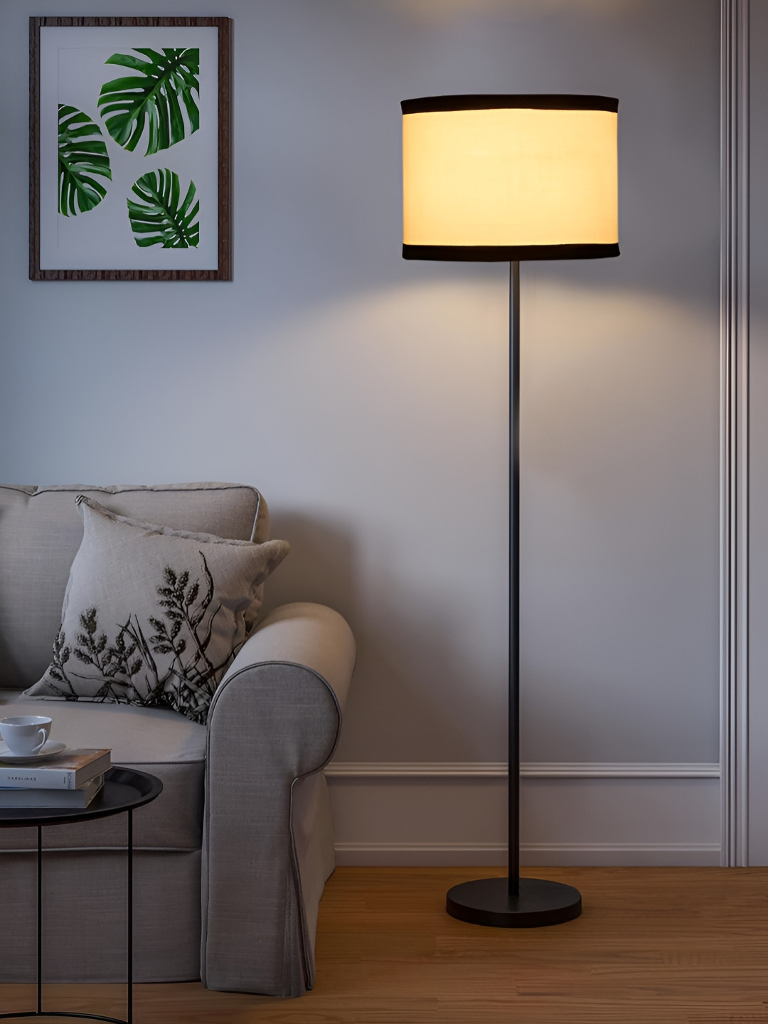 Devansh White And Black Cylindrical Wood Floor Lamps