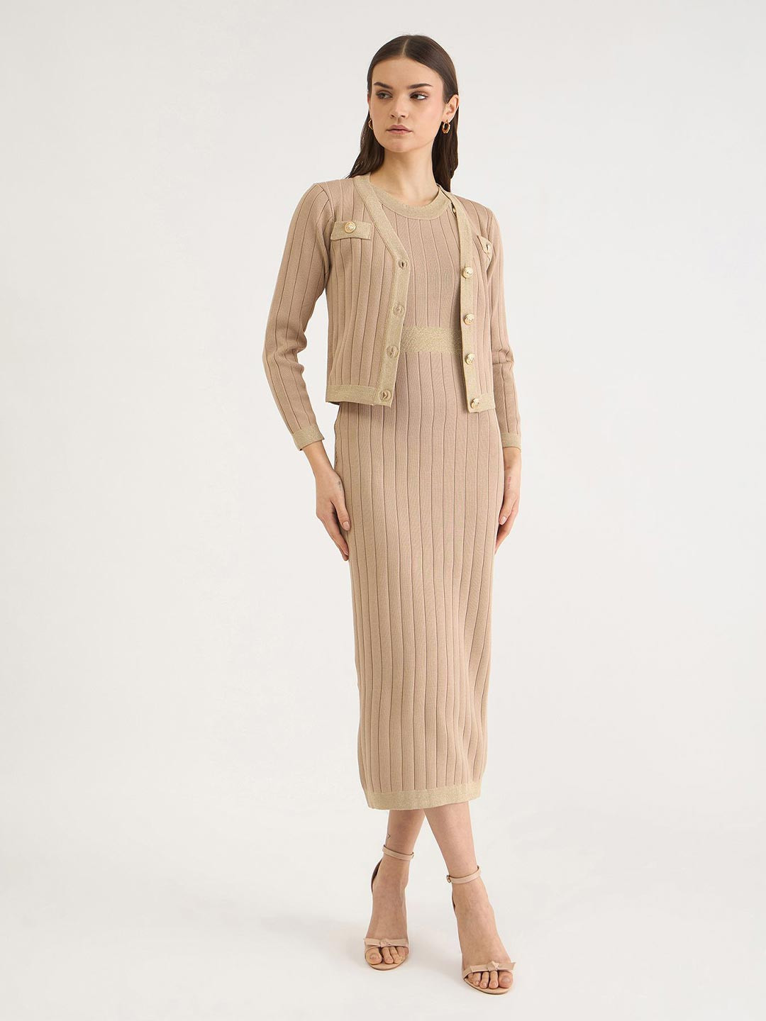 Iconic Ribbed Regular Fit Dress With Jacket Set