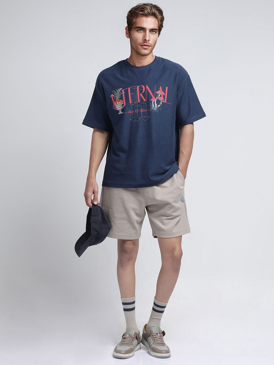 RARE RABBIT Linor Men Cotton Mid-Rise Relaxed Fit Shorts