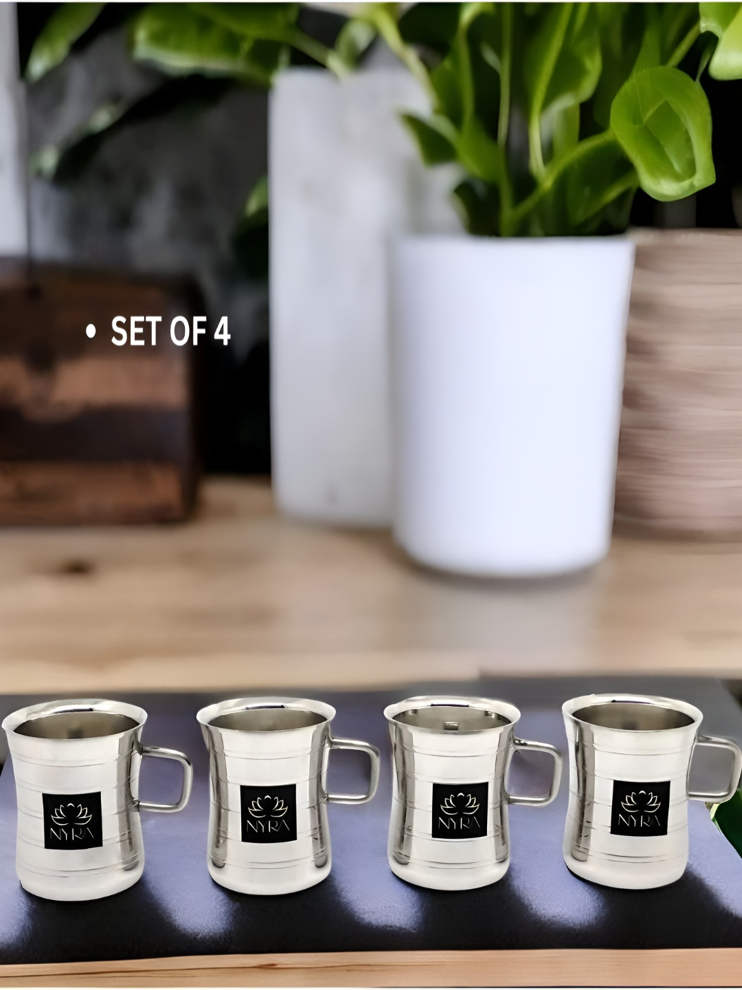 Nyra Kitchenware Steel Floral Stainless Steel Dishwasher Safe 4 Piece Mugs-100ml