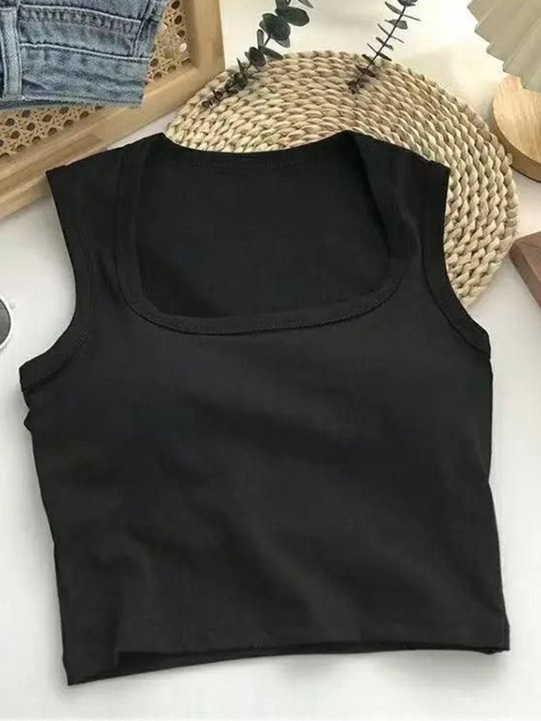 Miss Mosa By Akanksha  Women Black Kelly Round Neck Tank Top with Inbuilt Bra