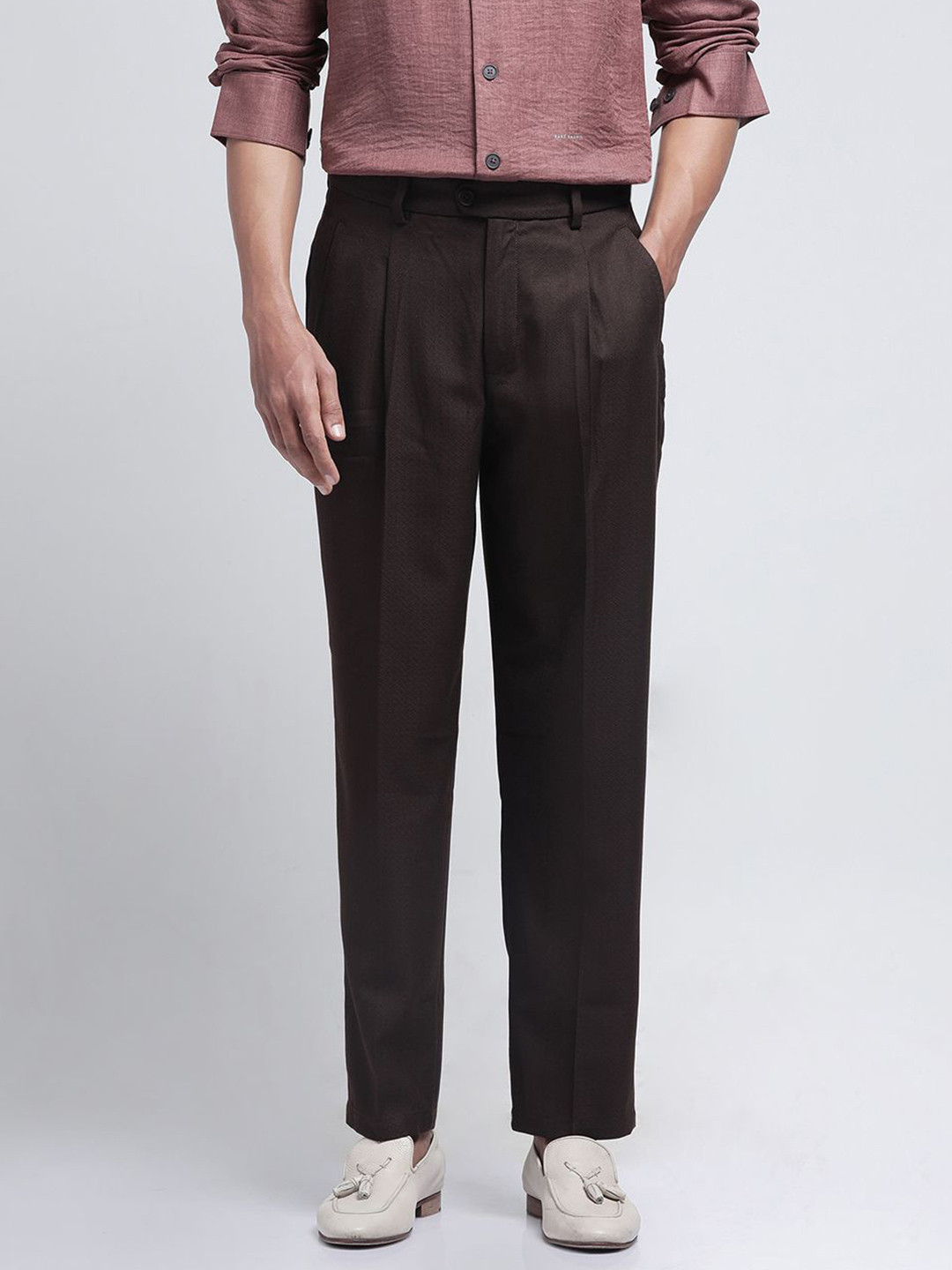 RARE RABBIT Aront B Men Tailored Mid-Rise Relaxed Fit Trousers