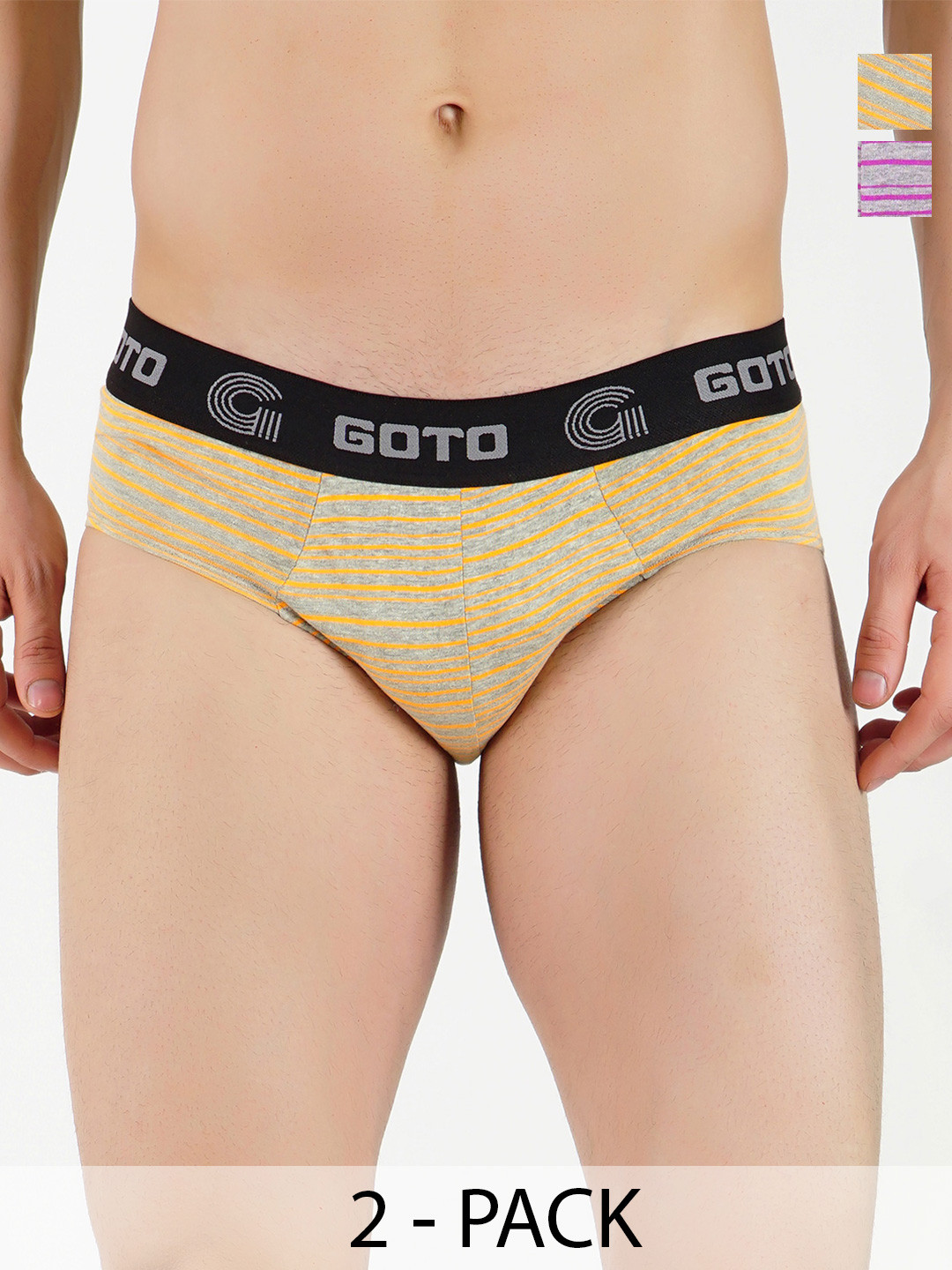 GOTO Men Pack Of 2 Striped Basic Briefs COTTON BLEND STRIP OUT EL DYellow Purple