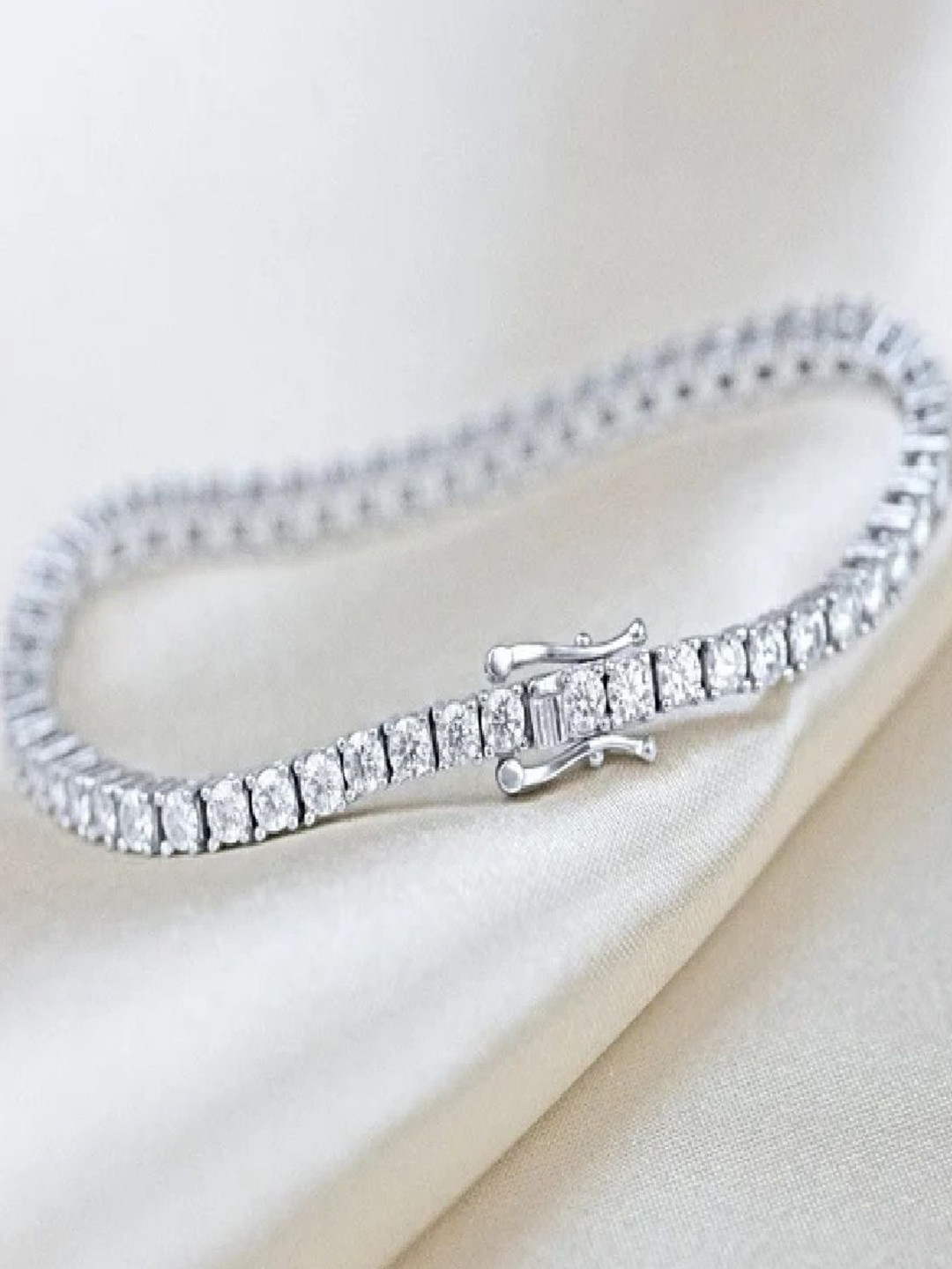 Crazy Fashion Unisex Silver-Plated Cubic Zirconia Studded Enamelled Charm Tennis Bracelet