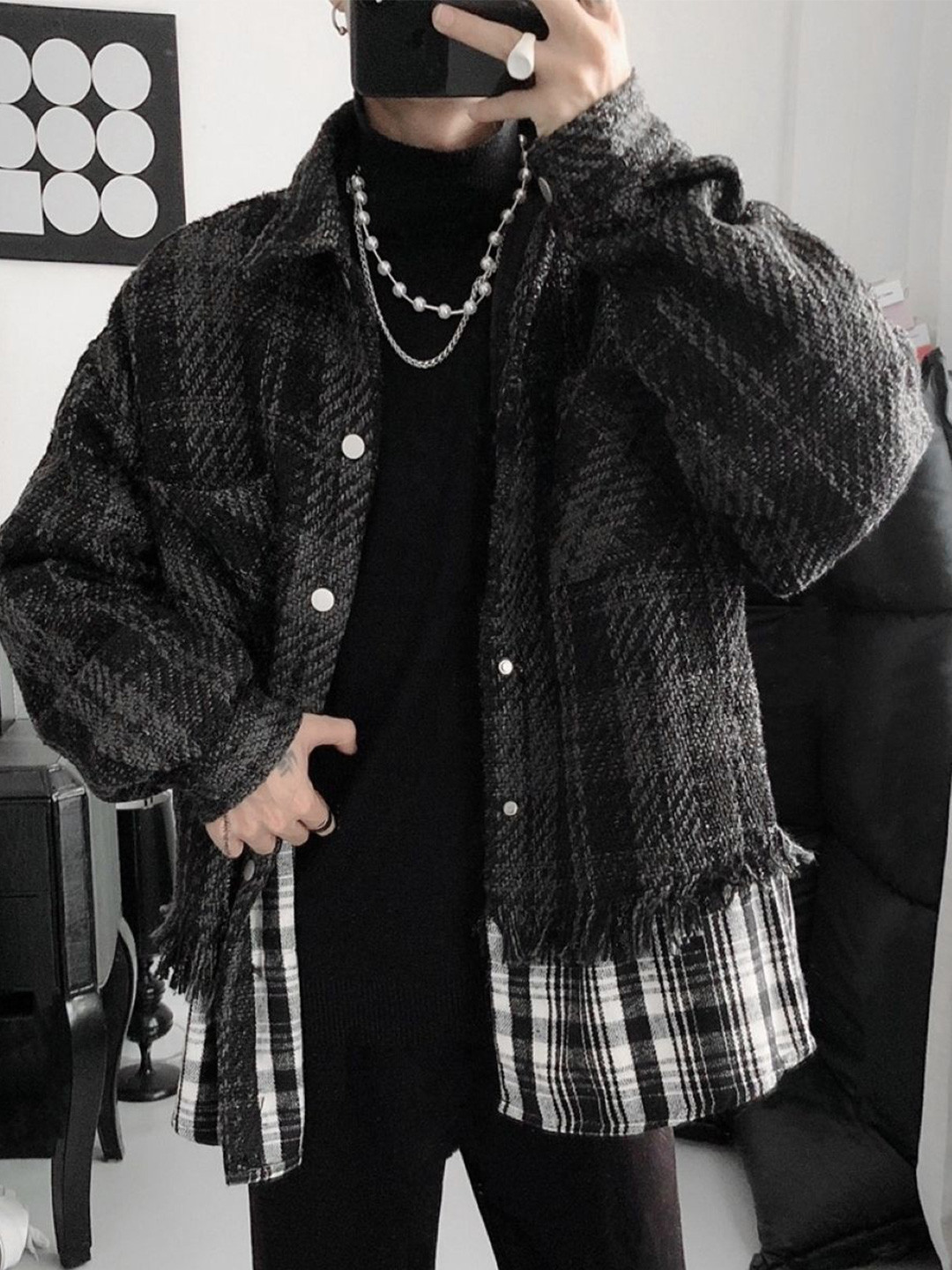 StyleCast Men Black Tartan Checks Oversized Casual Shirt