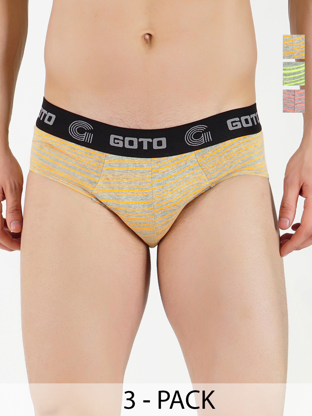 GOTO Men Pack Of 3 Striped Basic Briefs COTTON BLEND STRI OUT EL DYell Oran Gren