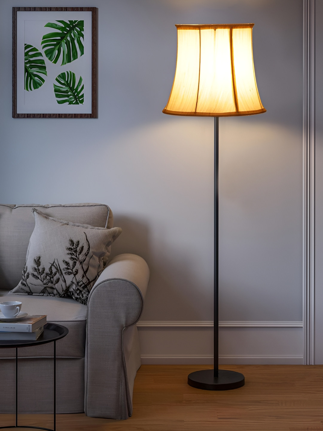 Devansh Off White & Black Khadi Cotton Bell Shade Floor Lamps