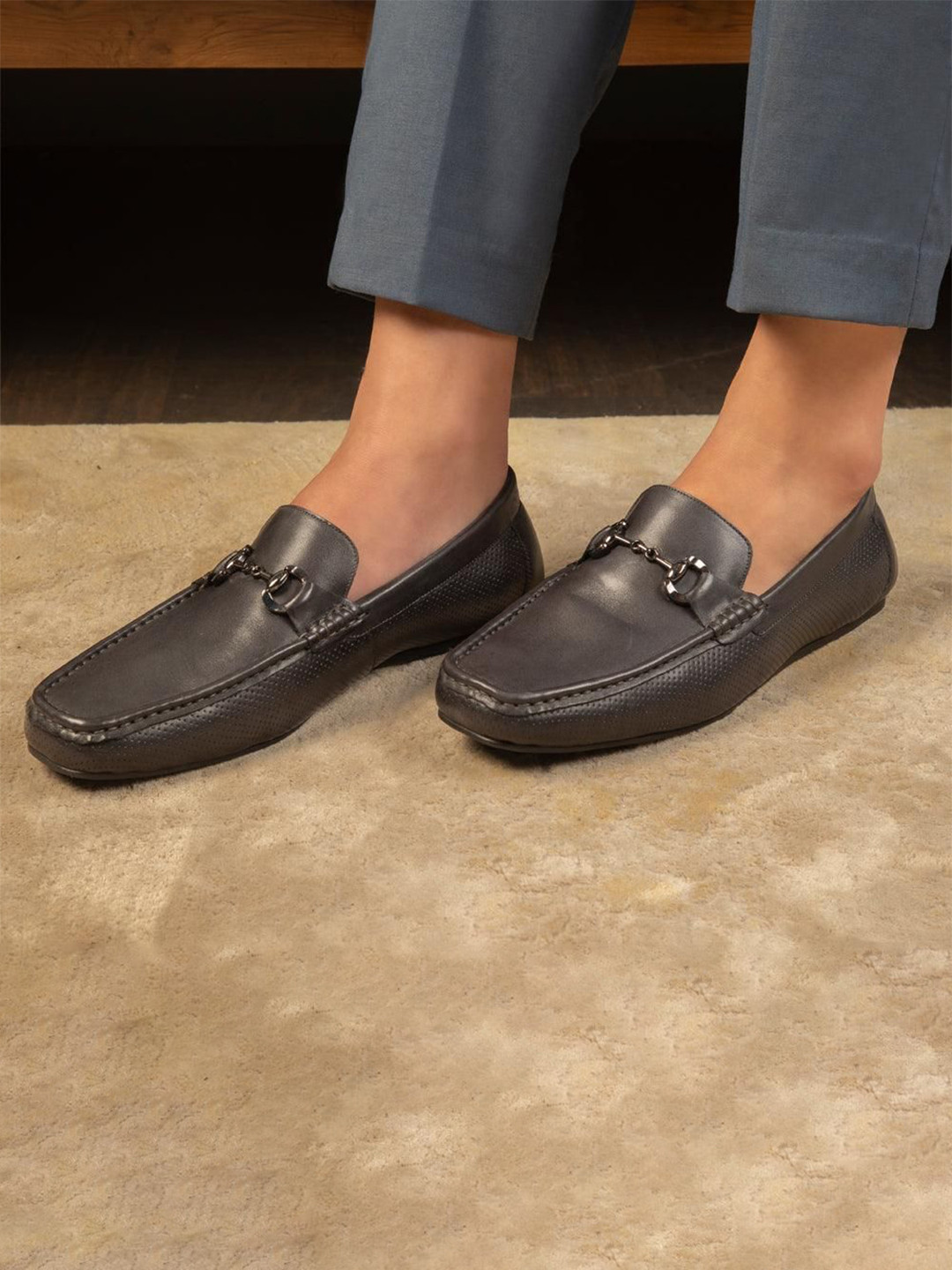 Tresmode The Otter Grey Men's Leather Driving Loafers