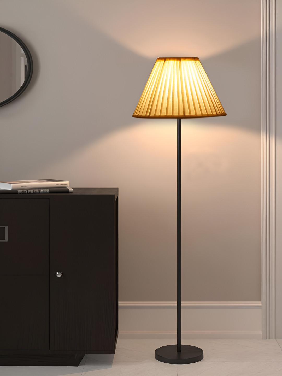 Devansh Off-White Knife Pleated Cotton Frustum Shaped Floor Lamp