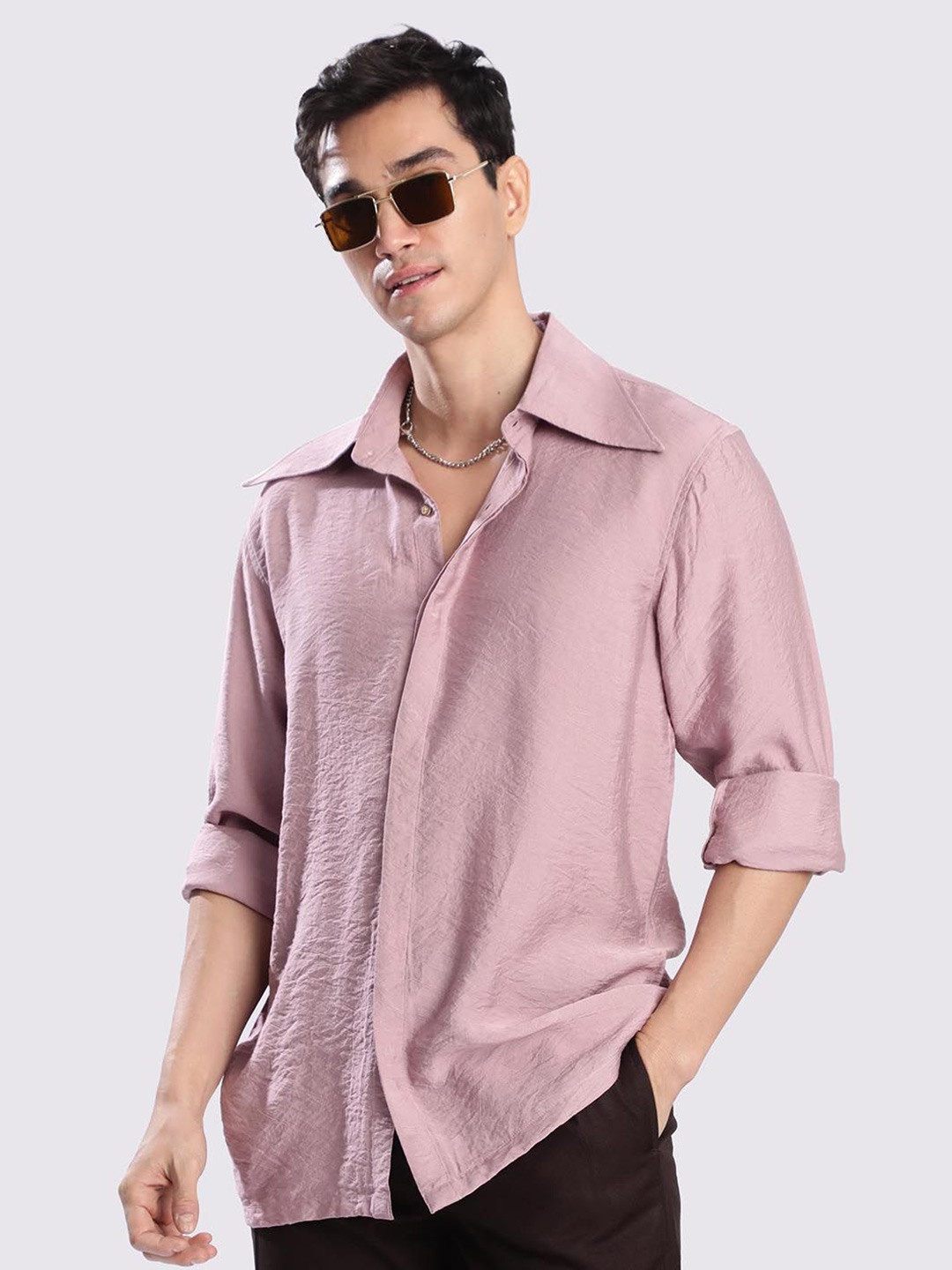 Bene Kleed Men Elongated Collar Casual Shirt