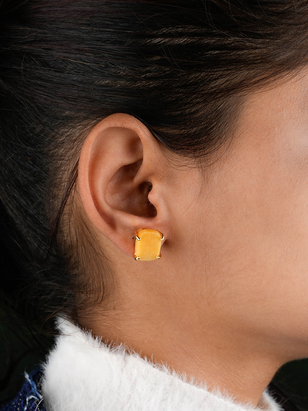TOTAPARI Gold Plated Agate Contemporary Studs Earrings