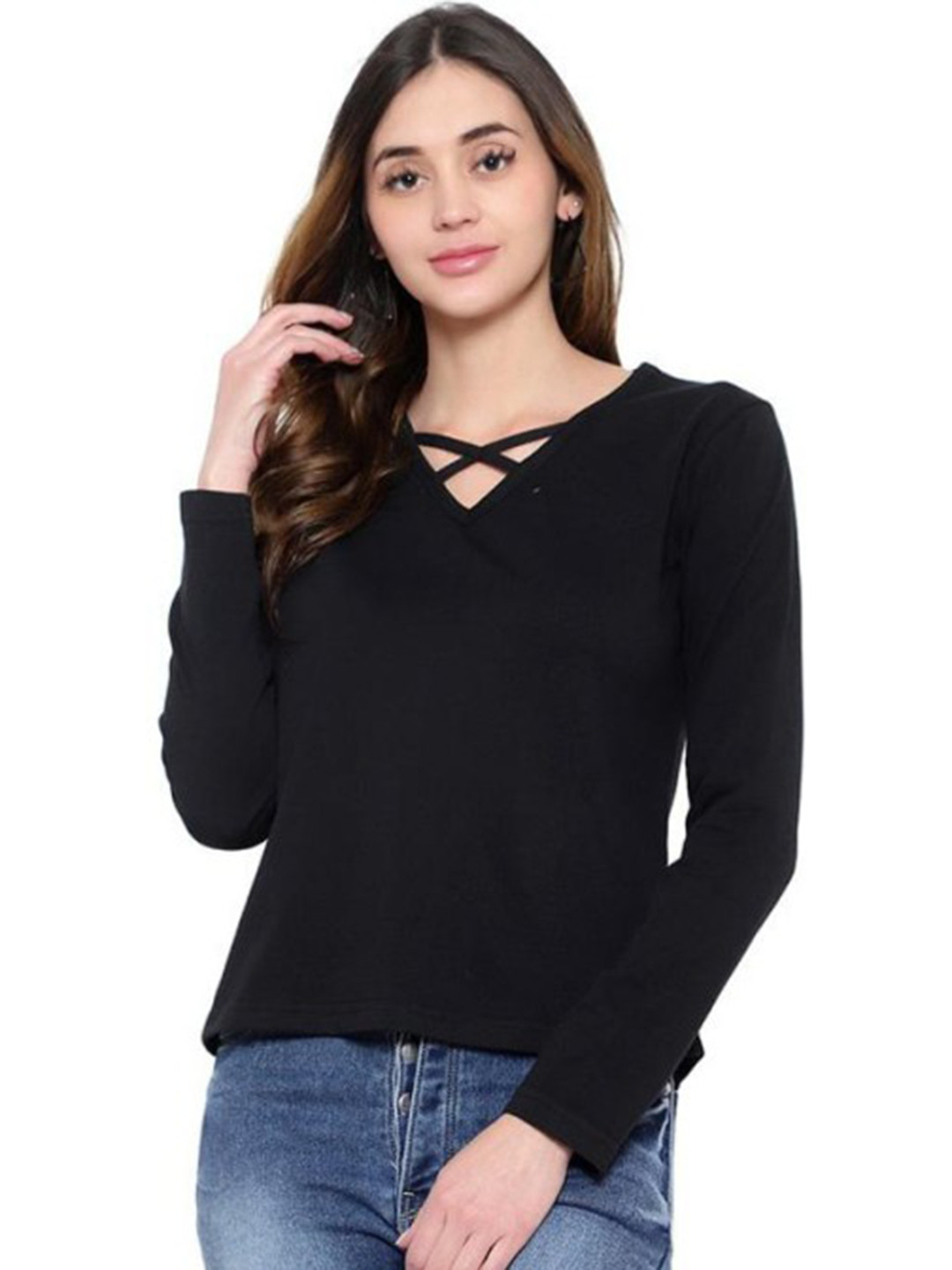 BI FASHION Women V-Neck Pure Cotton Pockets T-shirt