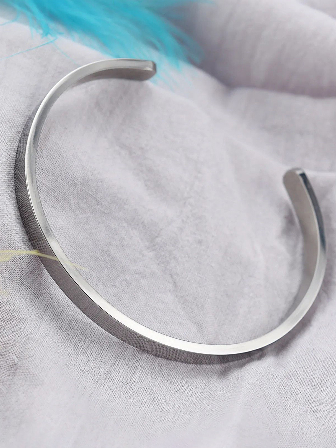 Crazy Fashion Stainless Steel Rhodium-Plated Half Kada Bracelet