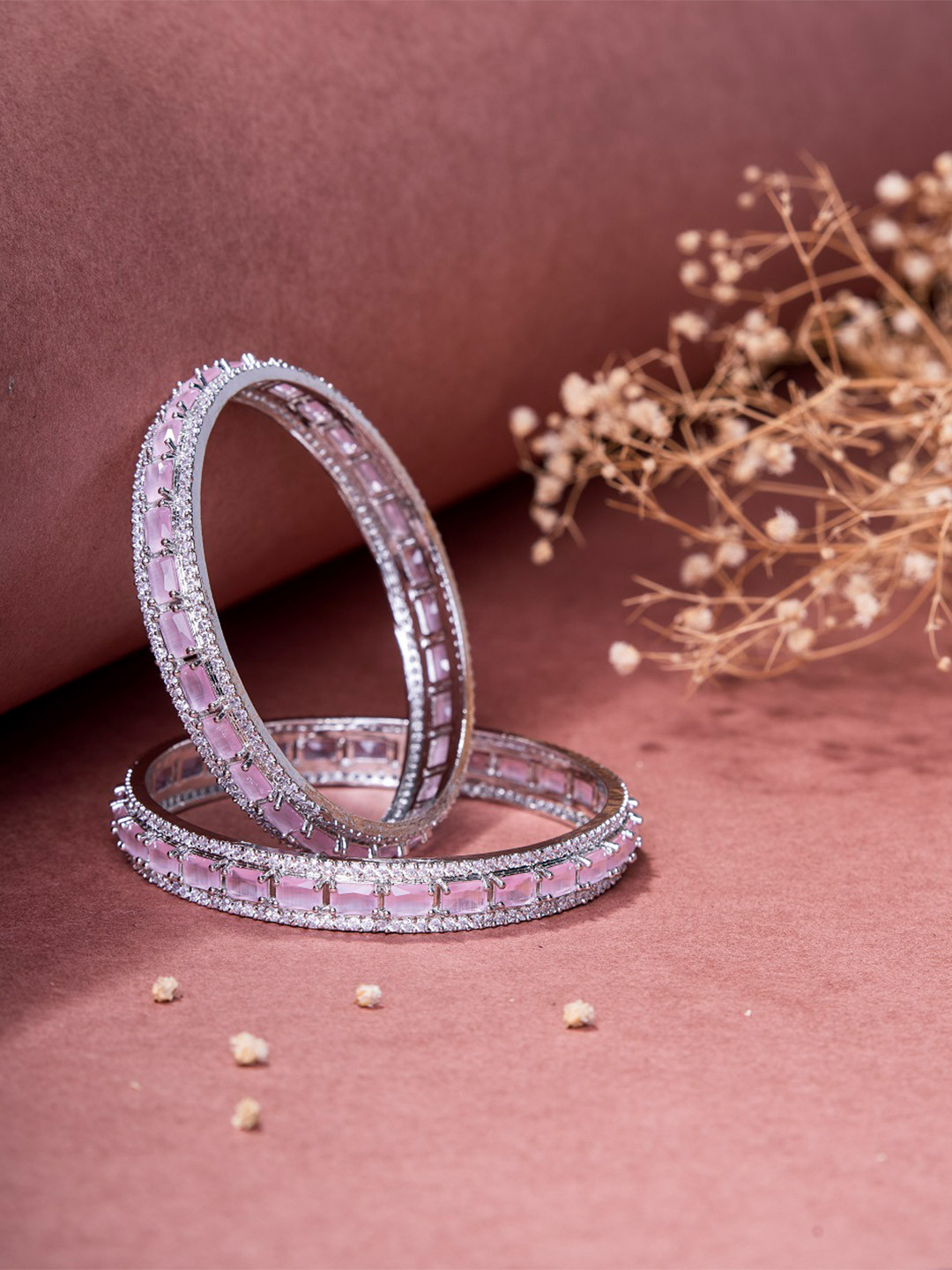 Opal Touch Set Of 2 Rhodium-Plated Crystal Cubic Zirconia-Studded Bangles