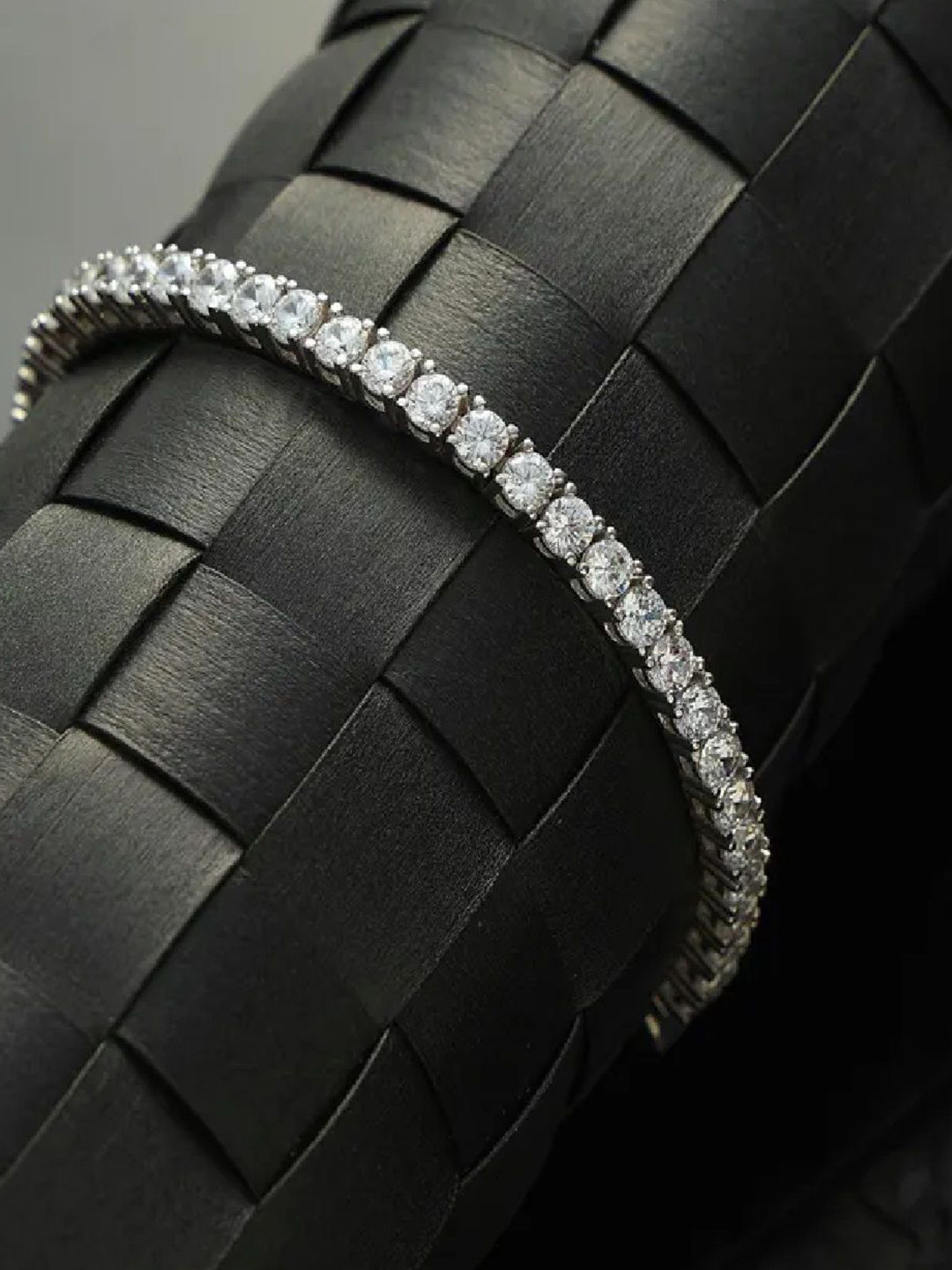 Crazy Fashion Silver-Plated Stainless Steel Cubic Zirconia Enamelled Charm Bracelet