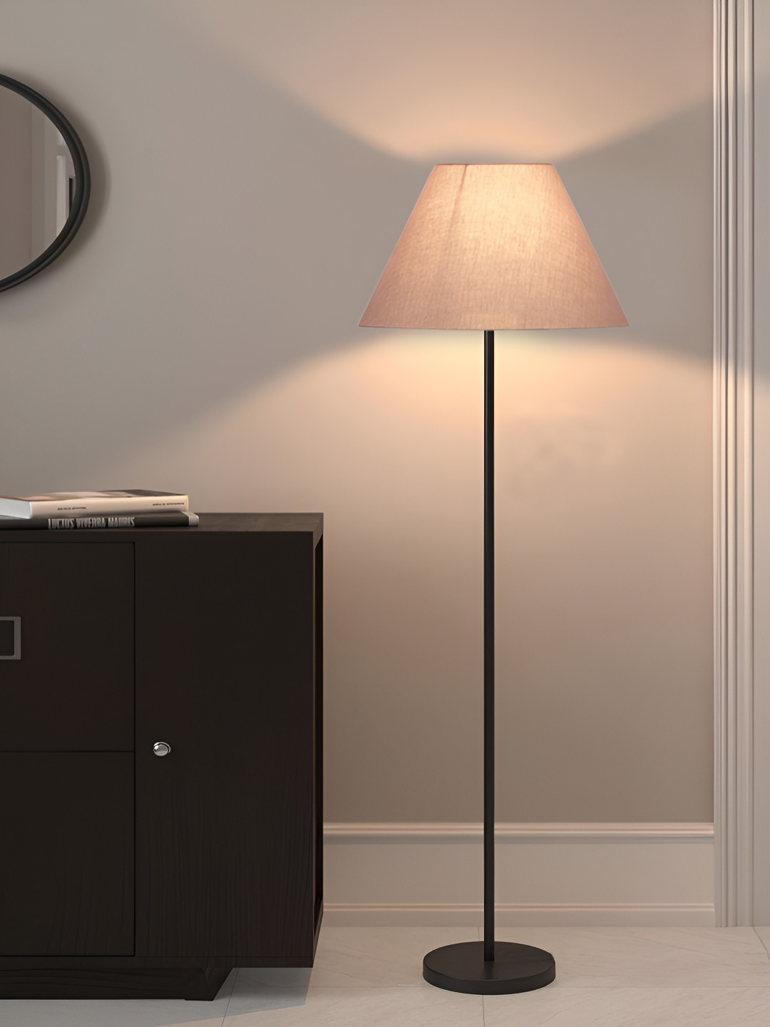 Devansh Grey and Black Conical Shade Frustum Shaped Floor Lamp