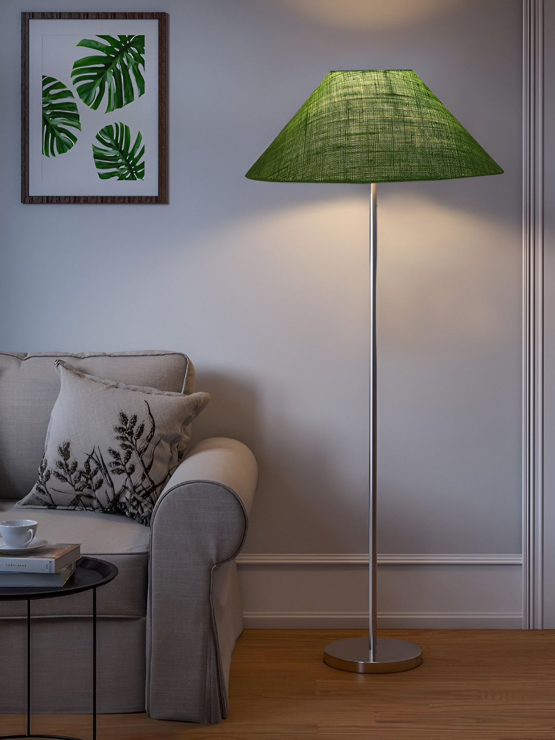 Devansh Green & Grey Frustum Shaped Shade Steel Base Floor Lamps