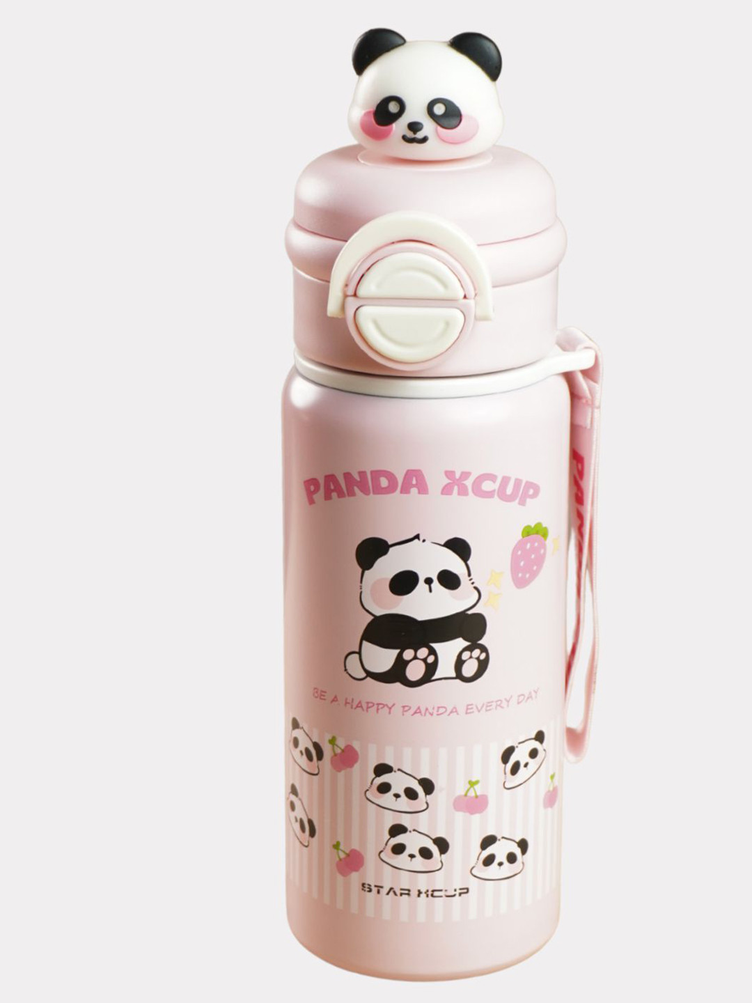 Little Surprise Box LLP Pink & Black 3D Panda Printed Stainless Steel Water Bottle 550 ml