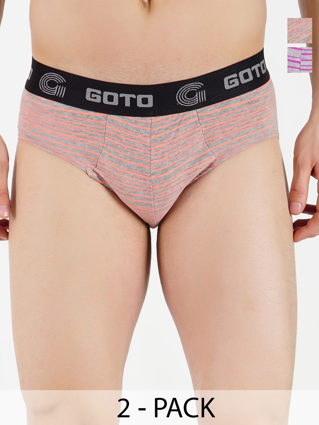 GOTO Men Pack Of 2 Striped Basic Briefs COTTON BLEND STRIP OUT EL Orange Purple
