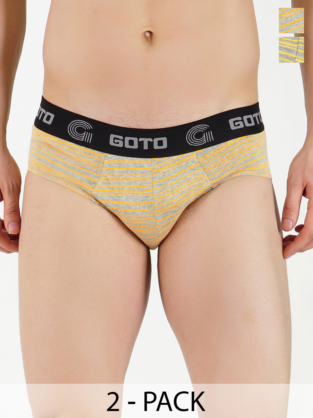 GOTO Pack Of 2 Striped Basic Briefs COTTON BLEND STRIP OUT EL Dyellow Yellow