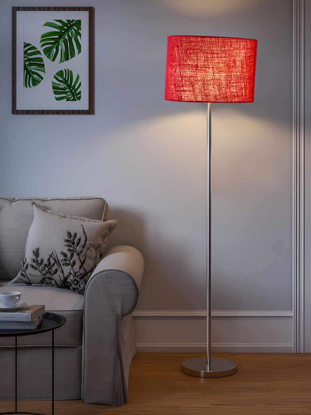 Devansh Maroon & Black Jute Drum Steel Cylindrical Floor Lamp