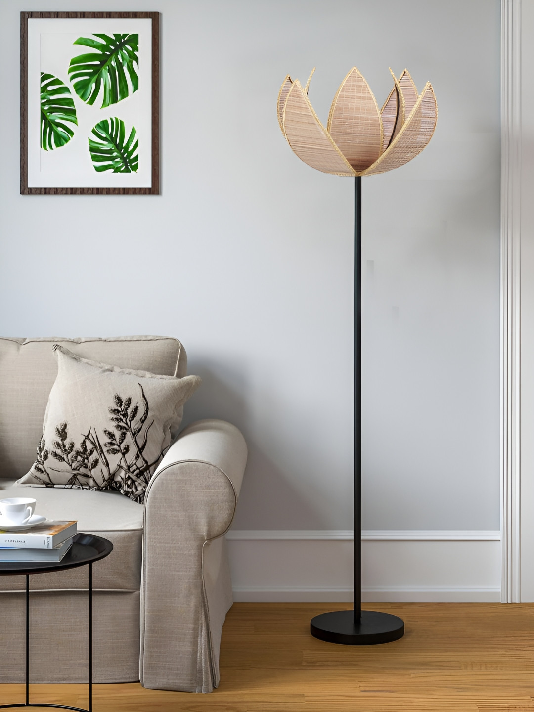 Devansh Beige & Black Bamboo Rose Floor Lamp