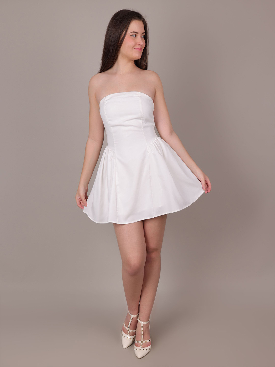 iki chic Women Fit & Flare Strapless Mini Gathered Dress