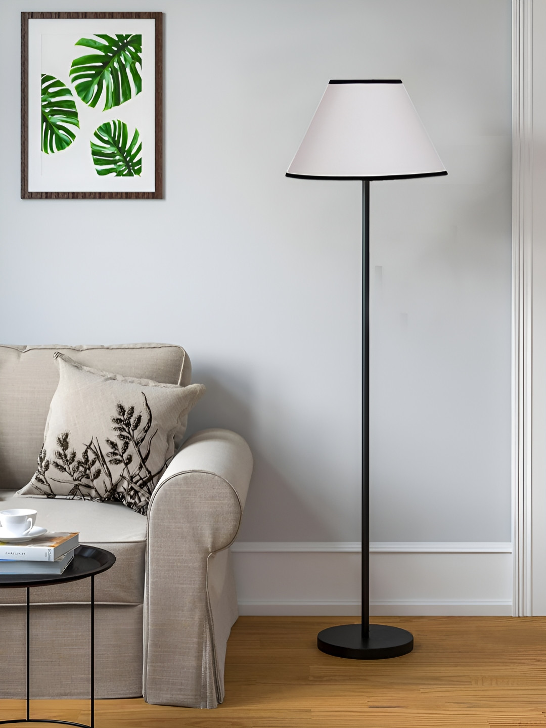 Devansh White And Black Cotton Frustum Floor Lamps