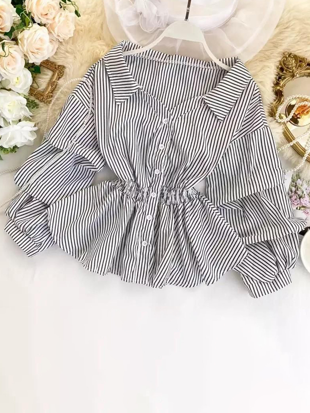 Miss Mosa By Akanksha  Women Black Donna Striped Shirt Style Top