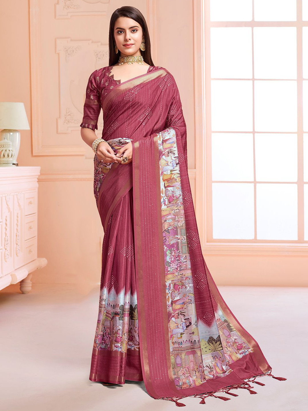 Rekha Maniyar Kalamkari Printed Sequinned Ready to Wear Saree