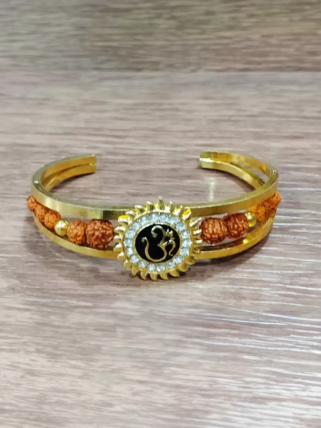 Crazy Fashion Gold-Plated Om Sun Cuff Kada Bracelet