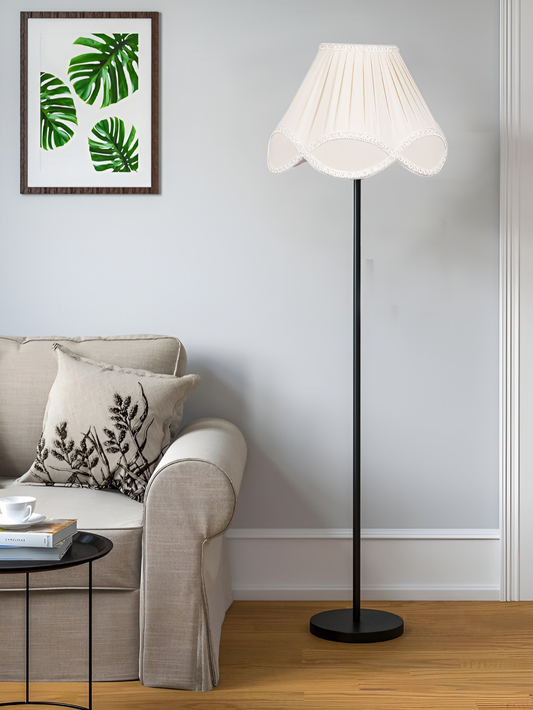 Devansh Off-White Cotton Self Designed Frustum Floor Lamps