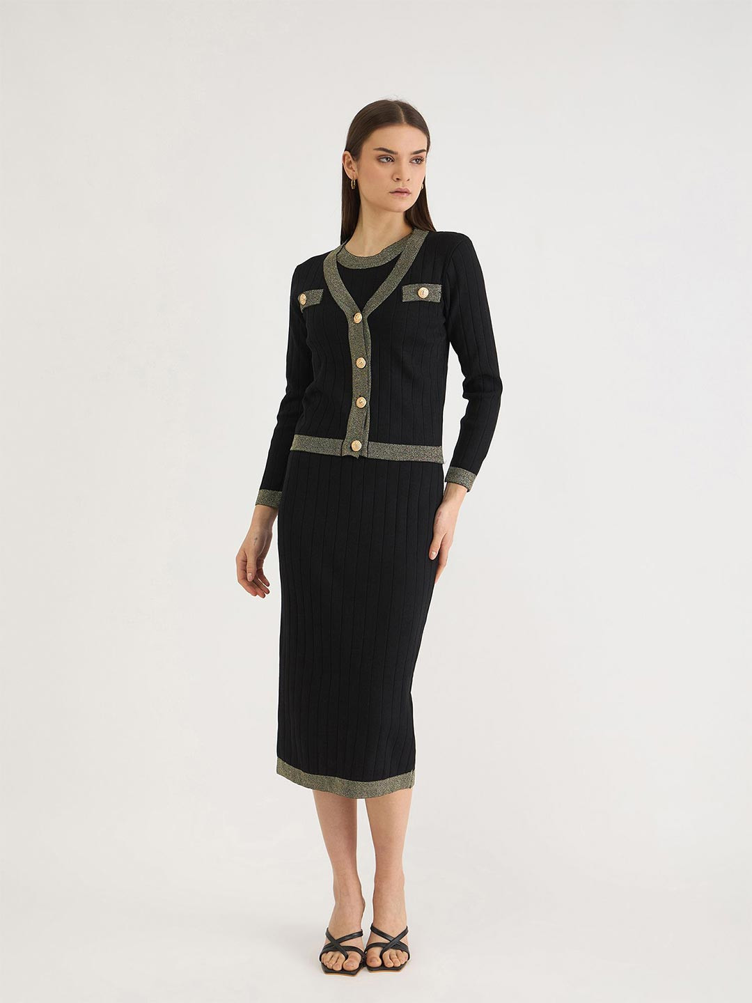 Iconic Ribbed Regular Fit Dress With Jacket Set