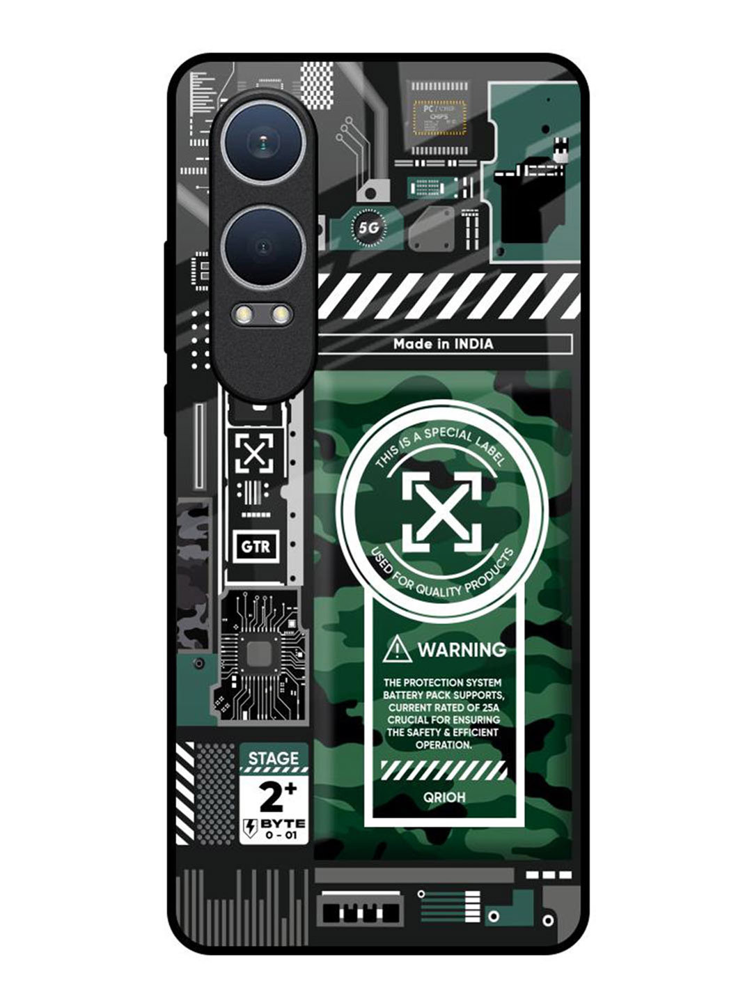 QRIOH Green Camo Circuit OnePlus Nord CE4 Lite 5G Impact Resistant Back Case