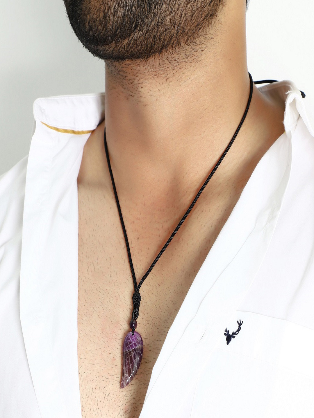 Nirvana Stainless Steel Feather Shaped Amethyst Pendant